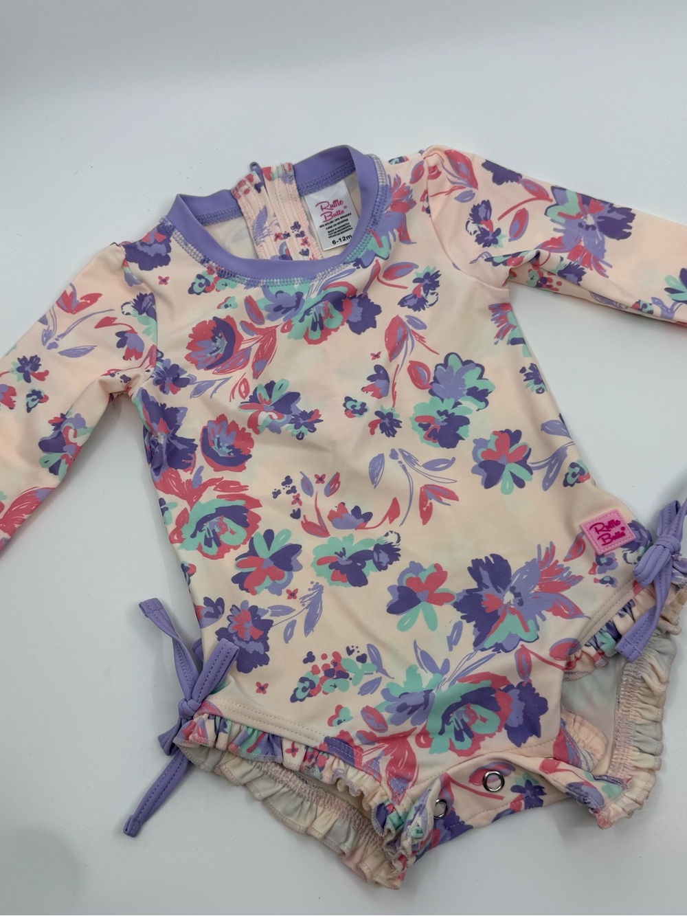 RuffleButts Floral Rash Guard Swimsuit 6-12M Long Sleeve